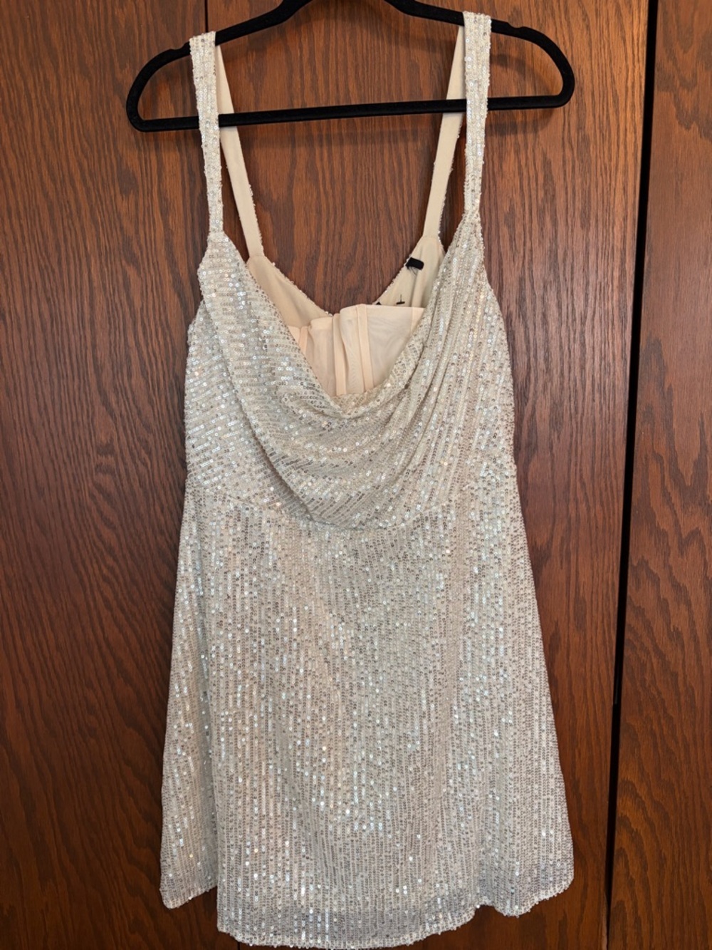 Forever 21 Silver Sequin Cowl Neck Women's Dress with Corset